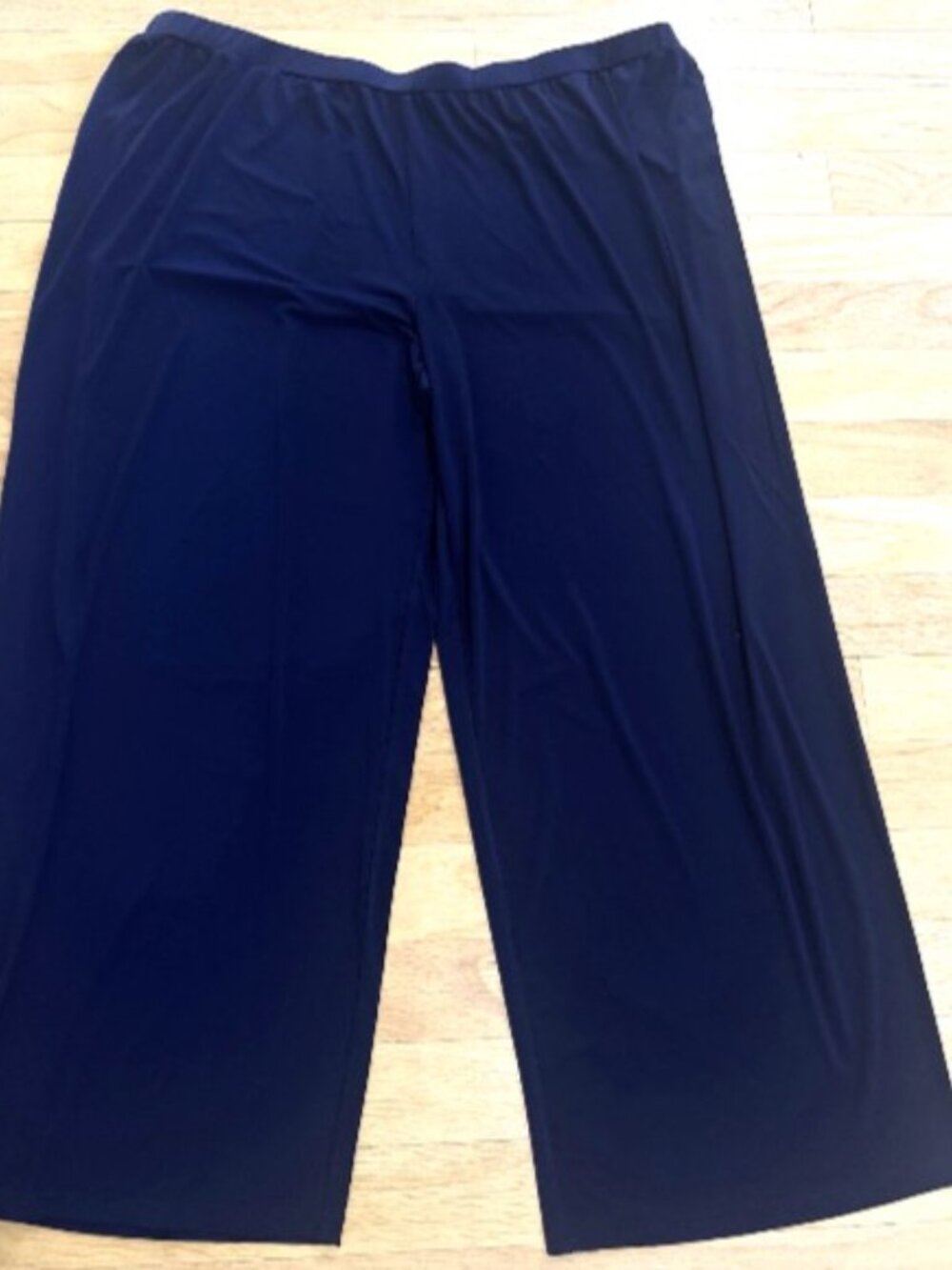Ulla Popken Wide Leg Knit Pants Plus Size 3X dark Blue Slinky Pull On 28/30 Tall